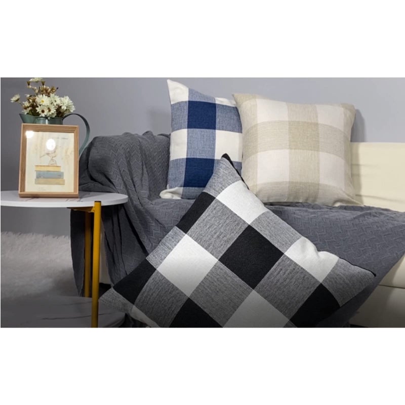 VAKADO Dark Blue White 20x20 inch Decorative Throw Pillow Covers Farmhouse Retro Buffalo Plaid Checkered Cushion Cases Home DÃ©cor Set of 2 for Couch Sofa Patio Outdoor - Image 2